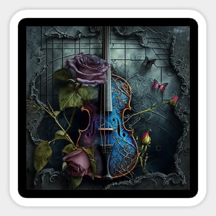 Musical Violin Roses Instrument Sticker